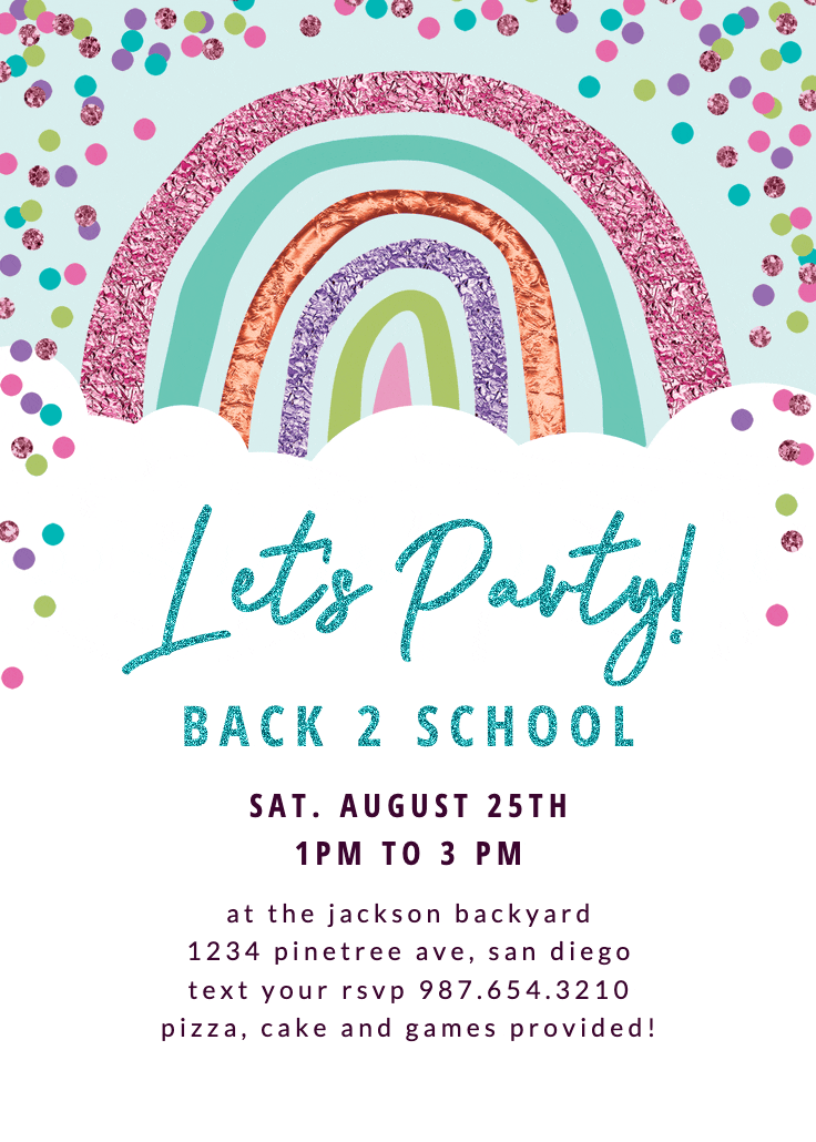 Big rainbow and sky - back to school invitation